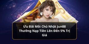 Ưu Đãi Mỗi Chủ Nhật Jun88 Thưởng Nạp Tiền Lên Đến 5% Trị Giá 5 Thưởng ưu đãi mỗi chủ nhật tại nhà cái uy tín Jun88